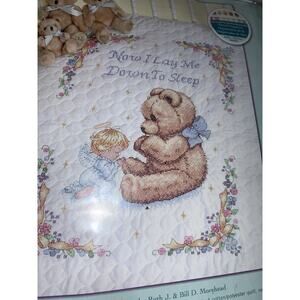 DIMENSIONS Sweet Prayer Quilt Stamped Cross Stitch Kit #13088 Teddy Bear Angel